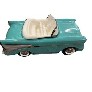 Turquoise Vintage Retro Ceramic Cookie Jar with Lid, 57 Chevy Convertible Shape